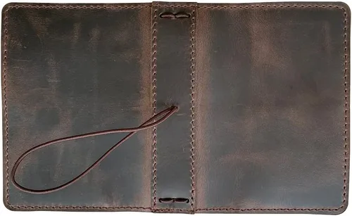 Miniatura 5 de Cubierta para cuaderno de viajeros con bolsillos interiores, ranuras para tarjetas y soporte para bolígrafo, tamaño pasaporte, marrón oscuro