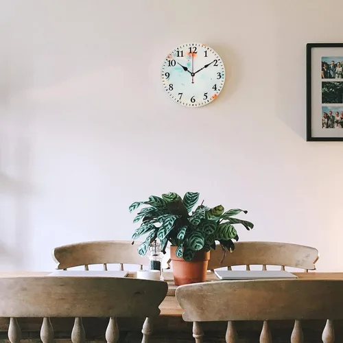 Miniatura 5 de Relojes de pared de madera de 12 pulgadas con piedra de mármol blanco, relojes de pared para interiores, sin tictac, dibujo de números arábigos