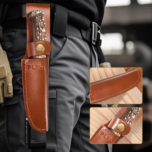 Miniatura 5 de Plys Cuchillo de hoja fija con funda de cuero, hecho a mano, acero inoxidable forjado, supervivencia, campamento, caza, táctico y cuchillo