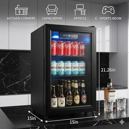 Miniatura 3 de Refrigerador de bebidas de 1.7 pies cúbicos, mini refrigerador de 68 latas con puerta de vidrio, control digital de temperatura, estantes