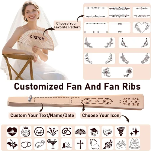 Miniatura 3 de Ventilador de mano personalizado, abanicos de boda personalizados, abanicos de mano plegables de madera con bolsas de organza, recuerdos de boda 30