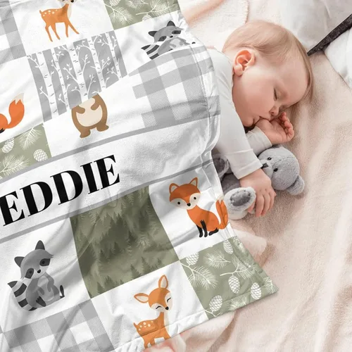 Miniatura 3 de Juego de ropa de cama de animales del bosque, ropa de cama personalizada de 2 piezas para cuna para bebé niña o niño, incluye sábana bajera