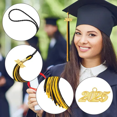 Miniatura 63 de Borla 2025, 1 unidad, borla de graduación para graduados 2025, borla 2025 con dijes de fecha dorada 2025 para fiestas de graduación, ceremonias