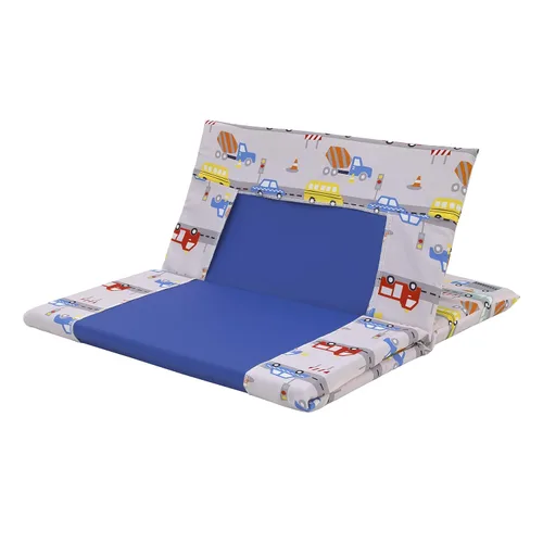 Miniatura 4 de Everything Kids Hoja de almohadilla para siesta preescolar roja, amarilla y azul para construcción, autobús, camión y automóvil