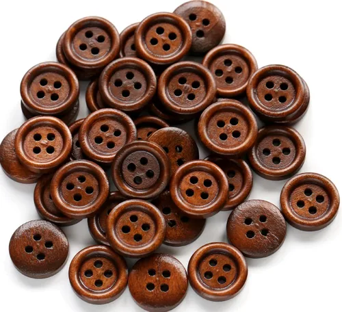 Miniatura 9 de 200 botones de madera de color marrón de 1/2 pulgada (0.492 in) para manualidades, proyecto de costura de botón de madera