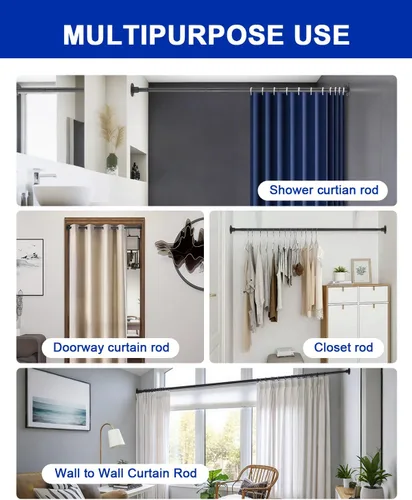 Miniatura 7 de Barra de cortina de ducha negra, barra de ducha ajustable para baño de 28 a 48 pulgadas, barra de ducha resistente para montaje en pared