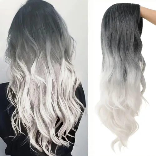 Miniatura 15 de Tseses Pelucas largas y onduladas de color azul degradado para mujer, pelucas de cabello sintético con raíces oscuras, cosplay, fiesta de Halloween