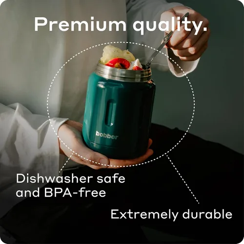 Miniatura 5 de BOBBER Tarro de alimentos aislado de acero inoxidable de 16 oz con boca extra ancha, cuchara y tazón integrados, mantiene el calor durante 10 horas