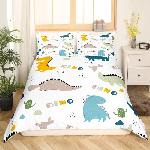 Miniatura 2 de Lindo juego de ropa de cama con dinosaurios, juego de funda de edredón con dibujos animados de cactus, funda de edredón decorativa, funda de edredón