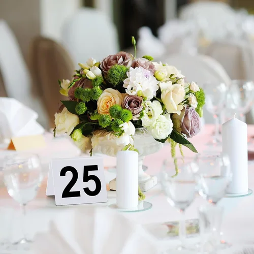 Miniatura 5 de Tuanse Números de mesa del 1 al 25 de acrílico de doble cara numerada, tiendas de campaña de plástico para restaurantes, números de boda, tarjetas