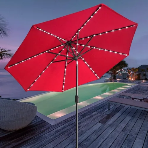 Miniatura 8 de EliteShade USA - Sombrilla solar de 9 pies / 2.74 metros, con 80 luces LED para patio, mesa al aire libre, con ventilación, logo rojo, no se