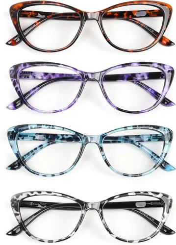 Miniatura 10 de Gafas de lectura para mujer, paquete de 4 unidades, filtro de bloqueo de luz azul, UV, de gran tamaño, elegante lector de bisagra de resorte, 4 4