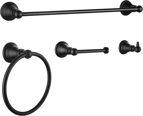 Miniatura 10 de F-080-NB - Juego de accesorios de baño de 4 piezas con toallero de 18 pulgadas, anillo para toallero, soporte para papel, gancho para bata, bronce