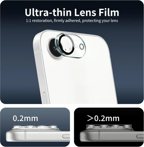 Miniatura 7 de Paquete de 4 protectores de lente de cámara para iPhone 17e/16e, protector de pantalla de vidrio templado 9H, claridad HD, antiarañazos, compatible