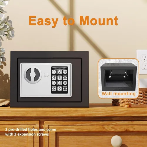 Miniatura 6 de Caja de seguridad pequeña PATRON para dinero con código y llaves, caja fuerte mini sólida para niños con teclado de seguridad electrónico digital