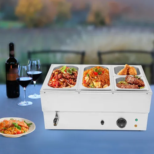 Miniatura 6 de Calentador de sopa de alimentos de 110 V, 4 sartenes, mesa de acero inoxidable de grado alimenticio, encimera comercial, cafetería de buffet