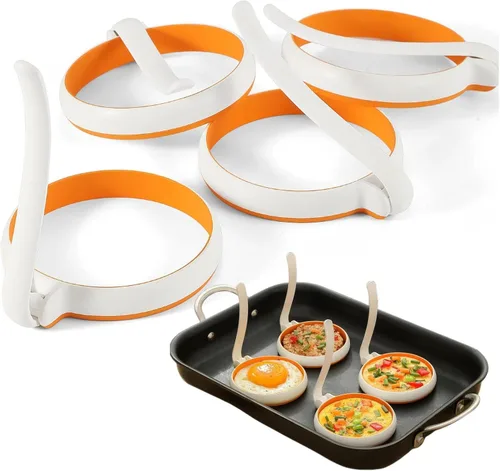 Juego de anillos de silicona para cocinar huevos fritos, antiadherentes, fáciles de usar y limpiar, paquete de 4, molde redondo para huevos para