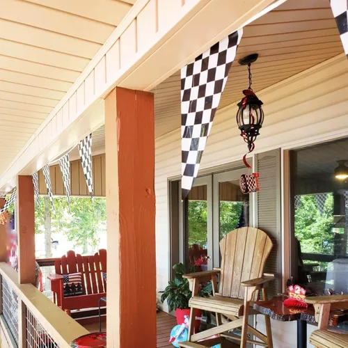Miniatura 6 de Piokio - Bandera de doble cara de plástico con bandera a cuadros, decoraciones de cumpleaños de carreras, para suministros de fiesta de autos Nascar