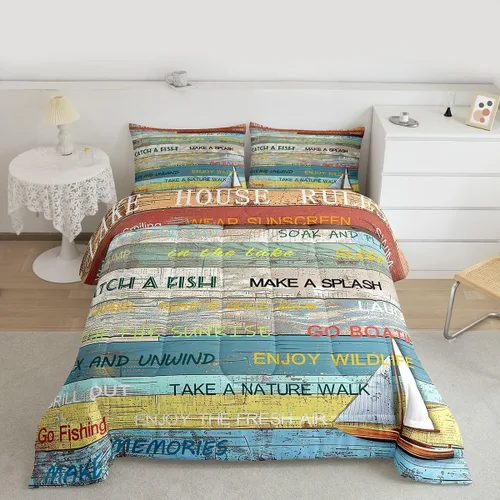 Miniatura 34 de Juego de edredón Lake House tamaño Twin, juego de ropa de cama náutica de navegación con ancla de 2 piezas para decoración de habitación de niños
