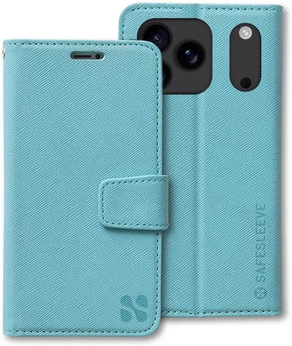 Miniatura 73 de SafeSleeve Funda de piel tipo cartera desmontable para iPhone 14 con bloqueador EMF para teléfono celular con 3 tarjeteros y soporte ajustable