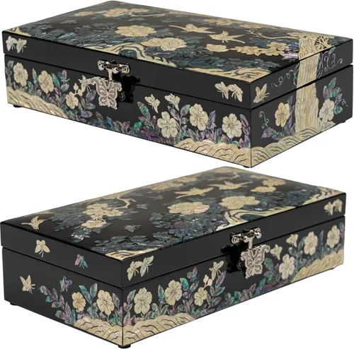 Miniatura 3 de February Mountain Joyero grande de nácar con bandeja para anillos, regalos únicos hechos a mano para mujeres, caja decorativa de recuerdo de concha
