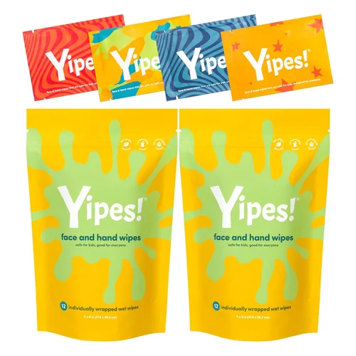 Yipes! Toallitas faciales y de manos para niños, toallitas húmedas compostables para pieles sensibles, envueltas individualmente, imprescindibles