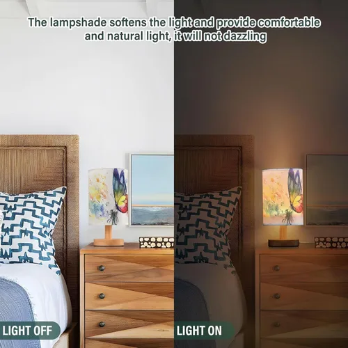 Miniatura 5 de Lámpara de mesa pintada Mariposa Diente de León con base de madera y pantalla de tela para mesita de noche, lámpara de escritorio para recámara