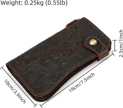 Miniatura 2 de Cartera larga de cuero genuino para hombre, cartera con tarjetero y bolsillo para monedas