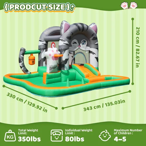 Miniatura 3 de INFLATEFLY Casa inflable de rebote para niños, castillo hinchable con tobogán y soplador, piscina de bolas, aro de baloncesto, juego de dardos