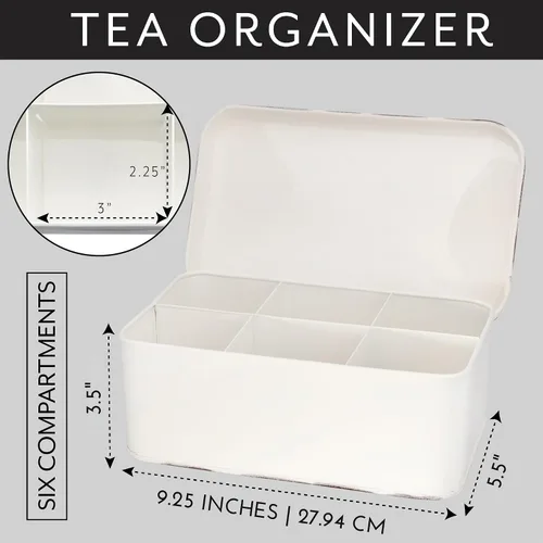Miniatura 6 de AuldHome Farmhouse - Caja de té (blanca), estilo retro vintage esmaltado, lata de almacenamiento de té