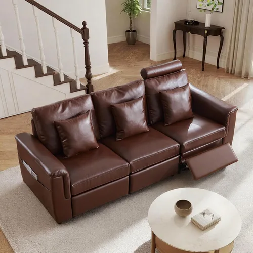 Miniatura 19 de ORRD Consola de almacenamiento multifuncional con soportes dobles para tazas, mesa, estación de carga USB para sofá modular seccional para sala