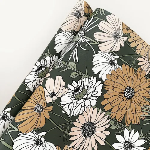 Miniatura 6 de Papel tapiz floral verde vintage, papel de contacto de flores bohemias, autoadhesivo, retro, extraíble, rollo de vinilo extraíble, hojas