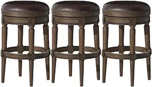 Miniatura 29 de Maven Lane Pullman Taburete de Bar de Madera Giratorio 180 Grados sin Respaldo de 30" de Altura con Ribete de Tachuelas, Acabado Blanco Alabastro