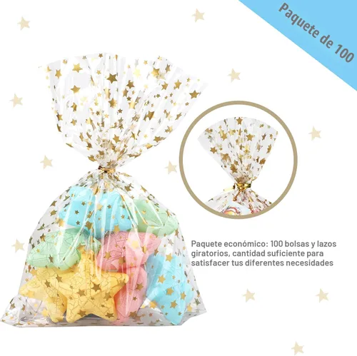 Miniatura 3 de 100 bolsas de regalo de celofán con estampado de estrellas, de 5 x 7 pulgadas, bolsas de regalo de celofán, bolsas de regalo de fiesta, bolsa