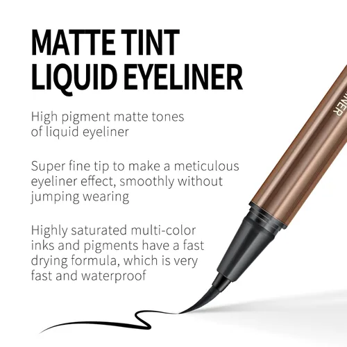 Miniatura 2 de KYDA Delineador de ojos líquido negro, tinte mate natural, punta ultrafina, lápiz delineador de ojos pigmentado duradero, fórmula suave y sedosa
