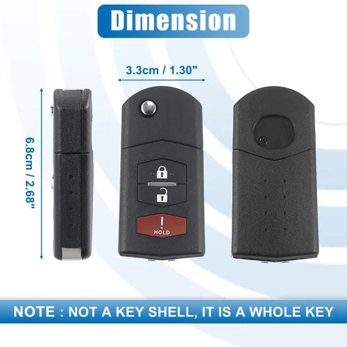 Miniatura 5 de X AUTOHAUX 3 botones Flip coche entrada sin llave control remoto reemplazo llavero proximidad Smart Fob BGBX1T478SKE125-01 para Mazda 5 2 CX-7 CX-9