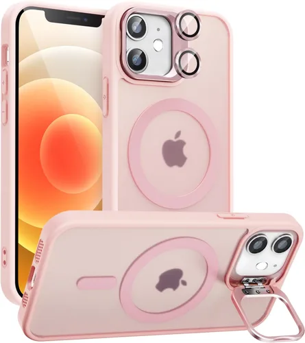 Miniatura 18 de Funda magnética para iPhone 11 con soporte, compatible con Magsafe, protección militar y protector de lente de cámara, funda translúcida mate