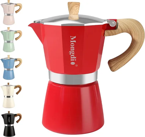 Miniatura 20 de Mongdio Cafetera de café expreso Moka Pot, cafetera cubana, cafetera de estufa Moka Italian Espresso Greca, cafetera percoladora, 3 tazas de Negro