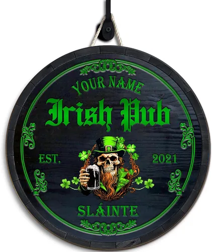 Miniatura 28 de ARTSY WOODSY Letrero de madera de pub irlandés personalizado (no tallado real), decoración del día de San Patricio, accesorios de placa de arte