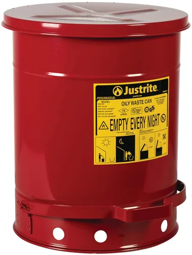 Miniatura 28 de Justrite Recipiente para desechos aceitosos de acero galvanizado de 10 galones, recipiente de seguridad metálico para trapos con aceite de 18 x 14