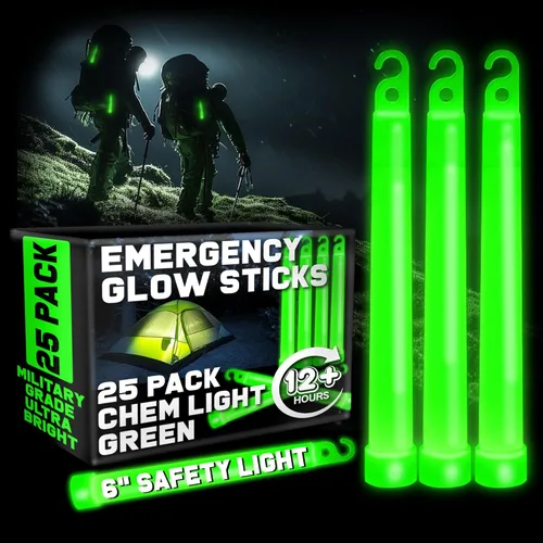 PartySticks - Barras de luz verdes de emergencia (15,24 cm, 25 unidades) de grado militar con duración de 12 horas, barras tácticas de luz a granel