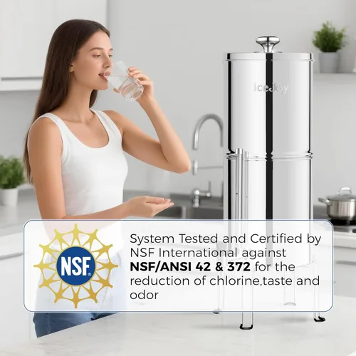 Miniatura 2 de Sistema de Filtración de Agua por Gravedad IceJoy 2.25 Galones - Sistema de Encimera de Acero Inoxidable 304, Reducción de Cloro, Certificación