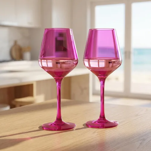 Miniatura 6 de Copas de vino de color rosa intenso irrompibles, flotantes para piscina, juego de 2 unidades, vasos Tritan, color magenta irrompible y rosa rubor