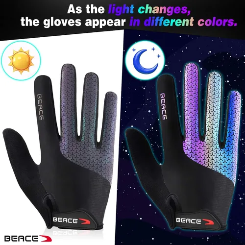 Miniatura 3 de BEACE Guantes de ciclismo, guantes de ciclismo para mujer (brillo nocturno colorido) con pantalla táctil, guantes de entrenamiento de dedo completo