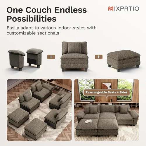 Miniatura 8 de MIXPATIO - Sofá seccional en forma de U de 123 pulgadas con cojines tipo nube, juego de sofá modular de asiento profundo con 5 asientos y 2 Gris