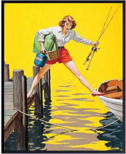 Decoración de casa de lago de pesca para el hogar, póster vintage retro de decoración de pared de peces, regalo divertido para agua dulce, agua