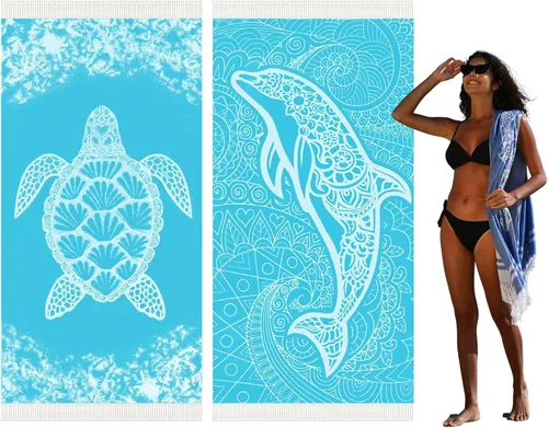 Miniatura 48 de Widdonen Toalla de playa turca fina, ligera, de secado rápido, absorbente, de algodón, para baño, piscina, toallas de natación, extra grandes, sin