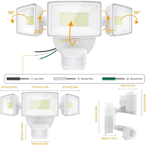 Miniatura 9 de Onforu Paquete de 2 luces LED de 75 W con sensor de movimiento para exteriores, iluminación exterior de atardecer al amanecer de 7000 lm, luz