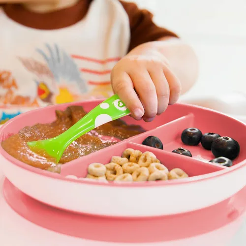 Miniatura 3 de Munchkin Stay Put Platos de Succión para Bebé y Niño Pequeño, 3 Secciones Divididas, Rosa/Morado Rosado/Púrpura