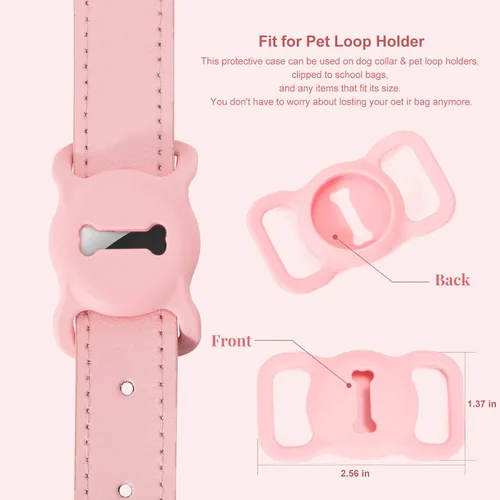 Miniatura 6 de Airtag - Collar de cuero para perro pequeño, mediano y grande, ajustable, suave, acolchado, collar de cachorro, collar de hebilla de metal Rosa
